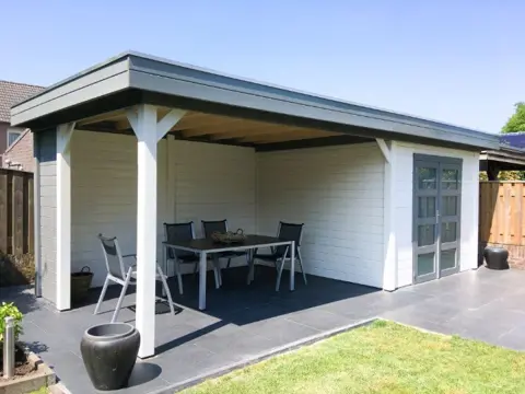 Tuinhuis-Blokhut Kolibri 250x250 met Luifel 600cm