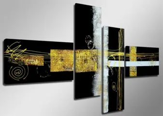 Nieuw canvas schilderij 4-luik Abstract Zwart 160 x 70 cm