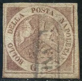 Italiaanse oude staten - Napels 1858 - 1/2 grano dark carmine, 2nd plate. Wide margins. With certificate. - Sassone N. 2b
