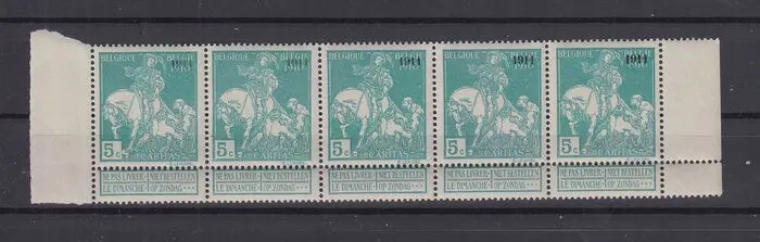 België 1911 - Caritas - OBP :97 met cur. "vervormde opdruk op zegel 3"