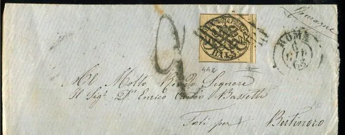 Italiaanse oude staten - Pauselijke Staat 1863 - Stamped cover 3 baj ‘light pinkish brown’ - Sassone 4Ae