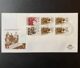 Nederland 1974 - FDC kindblok met variëteit: vignet zonder gele druk - NVPH E136afa