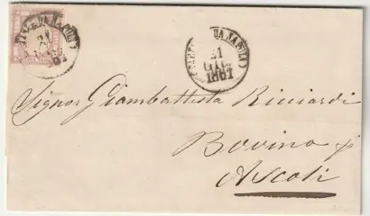 Italiaanse oude staten - Napels 1861 - 5 gr. lilla ben marginato su fresca sovracoperta da Napoli x Ascoli rara - Sassone n.21c