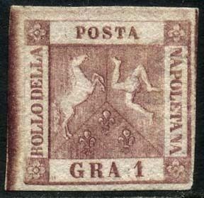 Italiaanse oude staten - Napels 1858 - 1 grano carmine pink, 2nd plate. With certificate. - Sassone N. 4