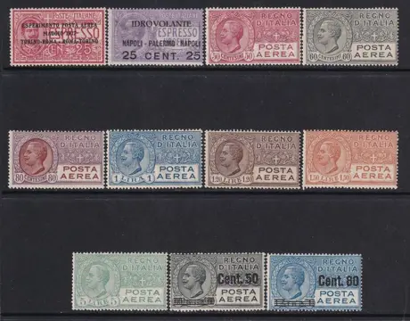 Koninkrijk Italië 1917/27 - Posta Aerea Serie dei primi 11 valori integri rara - Sassone 1/9+2A+3A