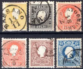 Italiaanse oude staten - Lombardije Venetië - 2nd issue – 1st type – complete used set – signed A. Diena + Raybaudi - Sass. n° 23/27+25a