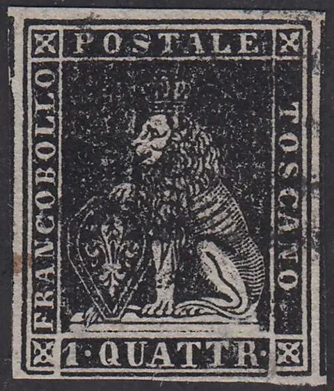Italiaanse oude staten - Toscane 1857 - II emissione 1 quattrino nero su carta bianca e filigrana linee ondulate - Sassone N. 10