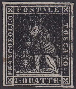 Italiaanse oude staten - Toscane 1857 - II emissione 1 quattrino nero su carta bianca e filigrana linee ondulate - Sassone N. 10