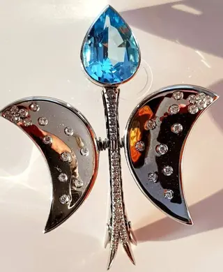 18 karaat Witgoud - Broche Topaas - Diamanten
