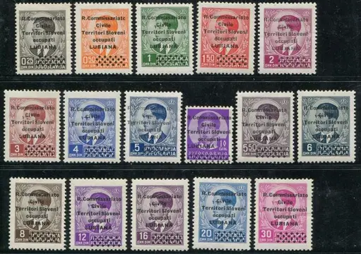 Ljubljana 1941 - Regio Commissariato Civile, serie completa di 16 valori - Sassone N. 18/33