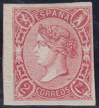 Spanje 1865 - Isabella II. 2 cuartos red. Signed by Roig - Edifil 69