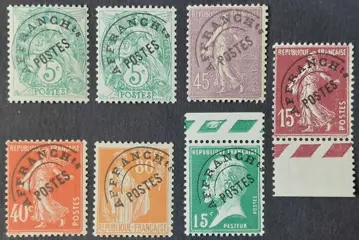 Frankrijk - Pre-cancelled, selection of 7 stamps - Yvert préoblitéré 41, 41a, 46, 53a, 64, 65 et 74