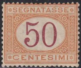 Koninkrijk Italië 1870/74 - Segnatasse I^ Em. 50 c. ocra carminio centrato integro molto raro Certificato - Sassone n.9