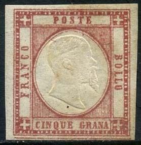 Napolitaanse Provincies 1861 - Victor Emmanuel II, 5 grana with complete framing line at the bottom. With certificate - Sassone N. 21o