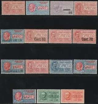 Koninkrijk Italië 1903/33 - Express mail, set of 15 different values - Sassone n.1/7+9/16