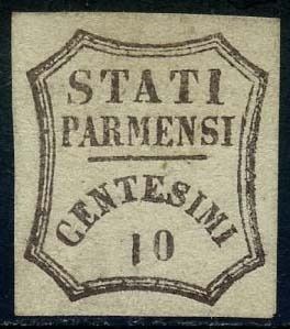 Italiaanse oude staten - Parma 1859 - Provisional Government, 10 cents brown with inverted figure ‘1’. - Sassone N. 14b