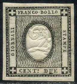 Italiaanse oude staten - Sardinië 1861/1862 - Stamps for printed material, 2 c. figure. Wide margins and very crisp. - Sassone N.20