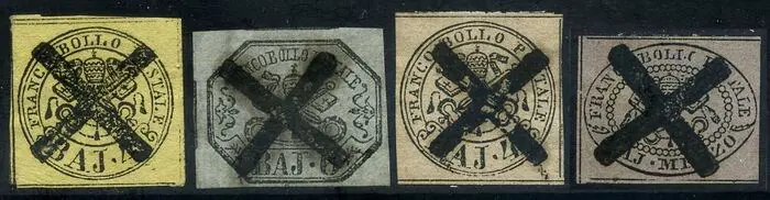 Italiaanse oude staten - Pauselijke Staat 1852 - 4 esemplari con annullo croce di Ferrara, belli