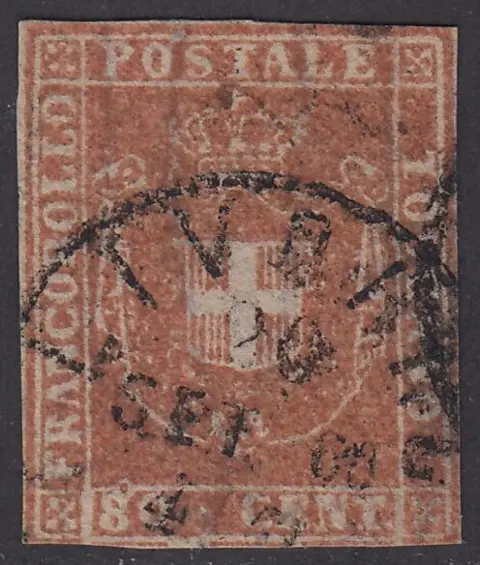 Italiaanse oude staten - Toscane 1860 - Governo Provvisorio, scudo di Savoia sormontato da corona Reale c. 80 carnicino - Sassone N. 22