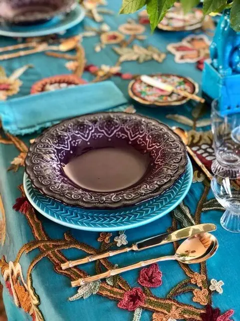 Organza tafelkleed van natuurlijke zijde, met de hand