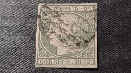 Spanje 1852 - Isabella II, imperforated. 5 r. face value, green. Very wide and complete margins. Brunn - Edifil 15