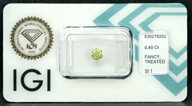 Diamant - 0.40 ct - Briljant - Natural Fancy Greenish