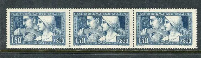 Frankrijk 1928 - Superbe & Rare Bande des trois Types du n° 252 Neuve ** Centrage Parfait
