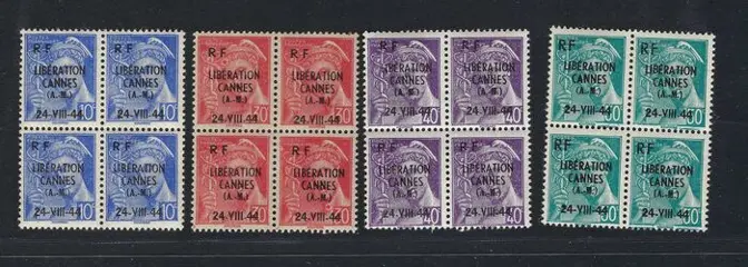 Frankrijk - Mint** Lot of stamps of the Liberation of Cannes N°1 to 4 in block