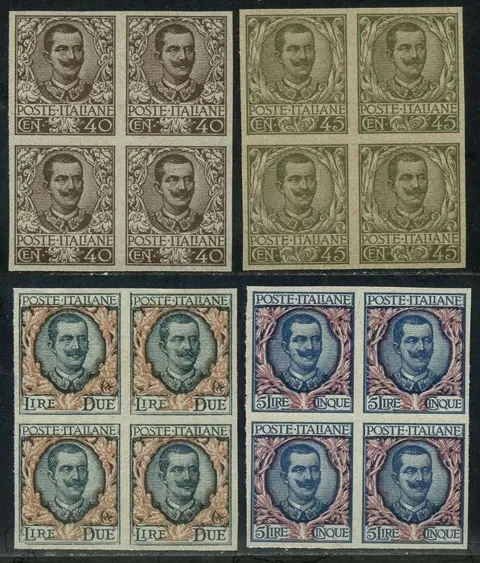 Koninkrijk Italië - Floreale, 4 print proofs on grey paper, in block of four.