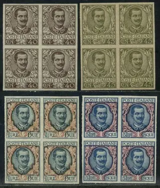 Koninkrijk Italië - Floreale, 4 print proofs on grey paper, in block of four.