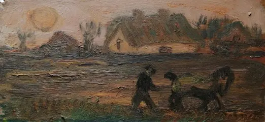 GDe Smet '' Boer met paard "" olieverf op karton