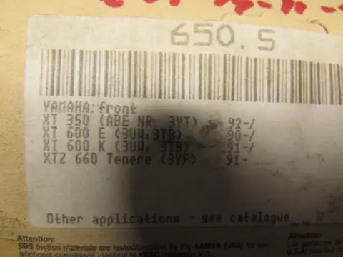 REMBLOKKEN VOOR Yamaha XT 600 1991 - 1995