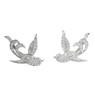 Vintage Birds of Paradise Earstuds, Circa 1950  Joyful Elegance in Diamonds and Platinum