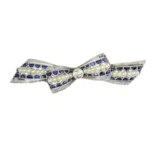 Vintage 1910s Bow Brooch in Sapphires and Pearls  Belle Époque Grace