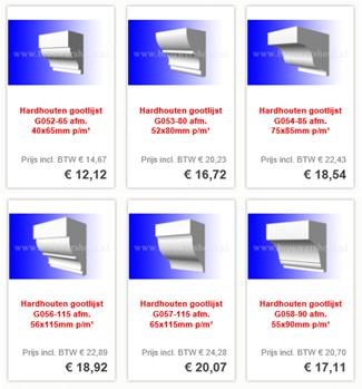 Gootlijsten, ca. 30 modellen uit voorraad bij Brouwers Hout