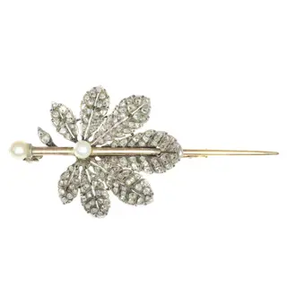 Autumn Elegance: Victorian Diamond Chestnut Leaf Brooch
