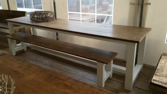 Kloostertafel met oud blad en bank 80 x 300 x 77 cm