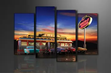 Nieuw canvas schilderij 4-luik Route 66 USA Retro 130 x 80cm
