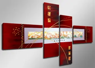 Nieuw canvas schilderij 4-luik Abstract Rood 160 x 70 cm