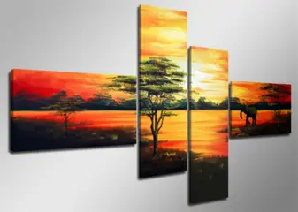 Nieuw canvas schilderij 4-luik Afrika 160 x 70 cm