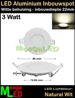 LED inbouwspot panel spot wit 3 Watt Warmwit 3W Paneel