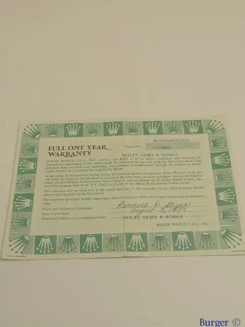 Rolex Warranty Certificate Ref: 5500