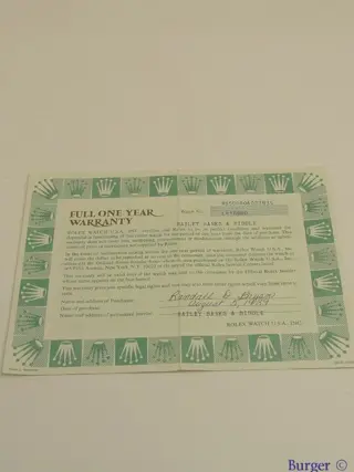Rolex Warranty Certificate Ref: 5500