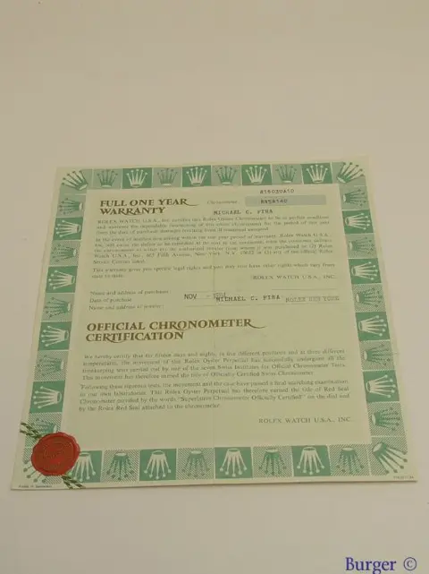 Rolex Warranty Certificate Ref: 16030
