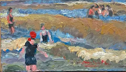 Cecilio Plá y Gallardo '' En la Playa " oil study