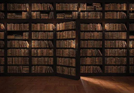 Boeken kast met deur fotobehang, Bibliotheek behang