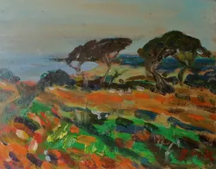 J mir trinxet "" payage "" oil on card 14x18,5 cm