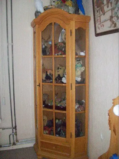 Hoek Vitrinekast met lade licht eiken