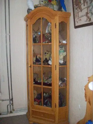 Hoek Vitrinekast met lade licht eiken