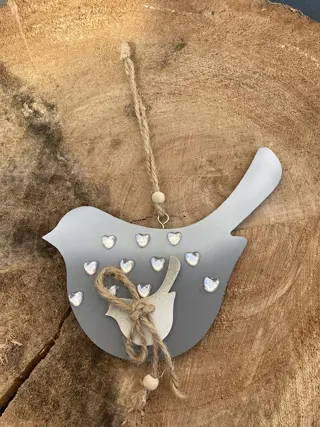 HANGERS HOUT GRIJZE VOGEL NIEUW